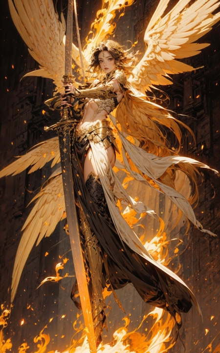 606247209521969537-3711505917-angel,Super powerful flame angel flies out of the clouds, behind him is golden meteor magic surrounding his body, Gothic style,.jpg